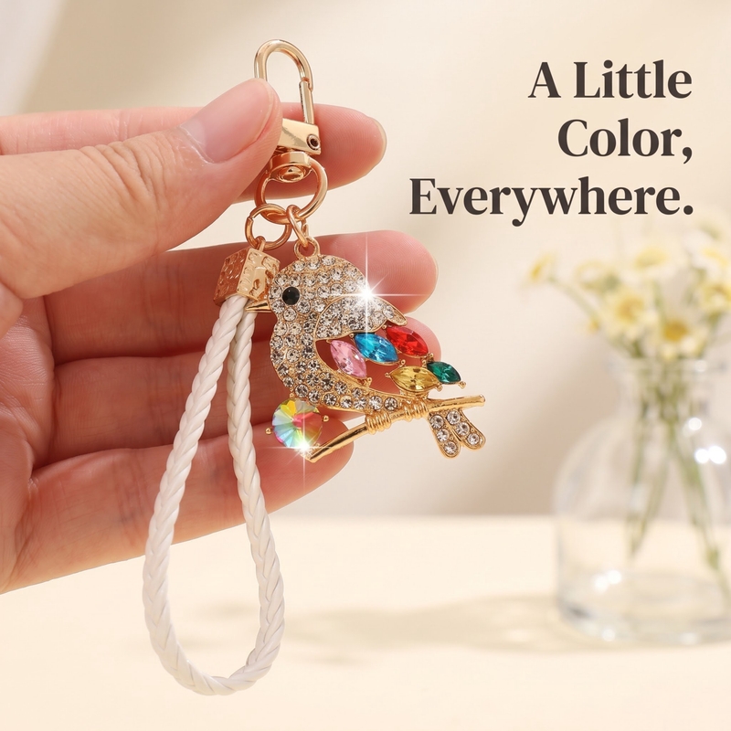 Luxury Bags Cute - พวงกุญแจรูปนกแม็กพายคริสตัลแวววาวสุดหรู ดีไซน์น่ารัก ประดับด้วยเพชรเทียม สำหรับห้อยกระเป๋าถือผู้หญิง พร้อมสายคล้องข้อมือ