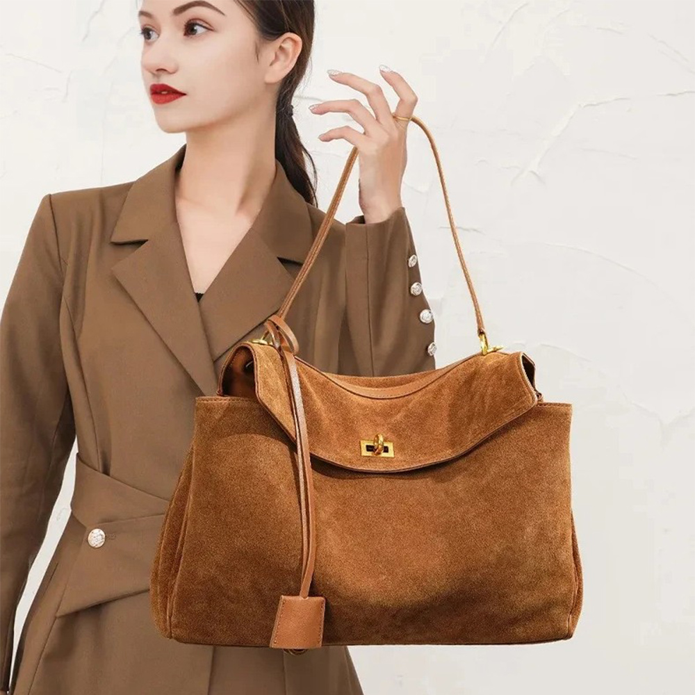 Luxury Bags Tote - กระเป๋าหนังแท้หนังกลับสำหรับผู้หญิง ฤดูใบไม้ร่วง-ฤดูหนาว กระเป๋าสะพายไหล่ กระเป๋าถือขนาดใหญ่ กระเป๋าถือแบบเดี่ยว กระเป๋าดีไซเนอร์สุดหรู