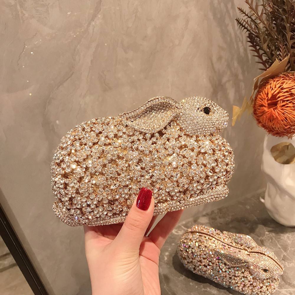 Luxury Bags Cute - กระเป๋าถือสำหรับงานเลี้ยงหรูหรา ดีไซน์น่ารัก ลายกระต่าย ประดับคริสตัลและเพชร กระเป๋าคลัตช์สำหรับงานแต่งงานและงานปาร์ตี้ กระเป๋าถือผู้หญิง