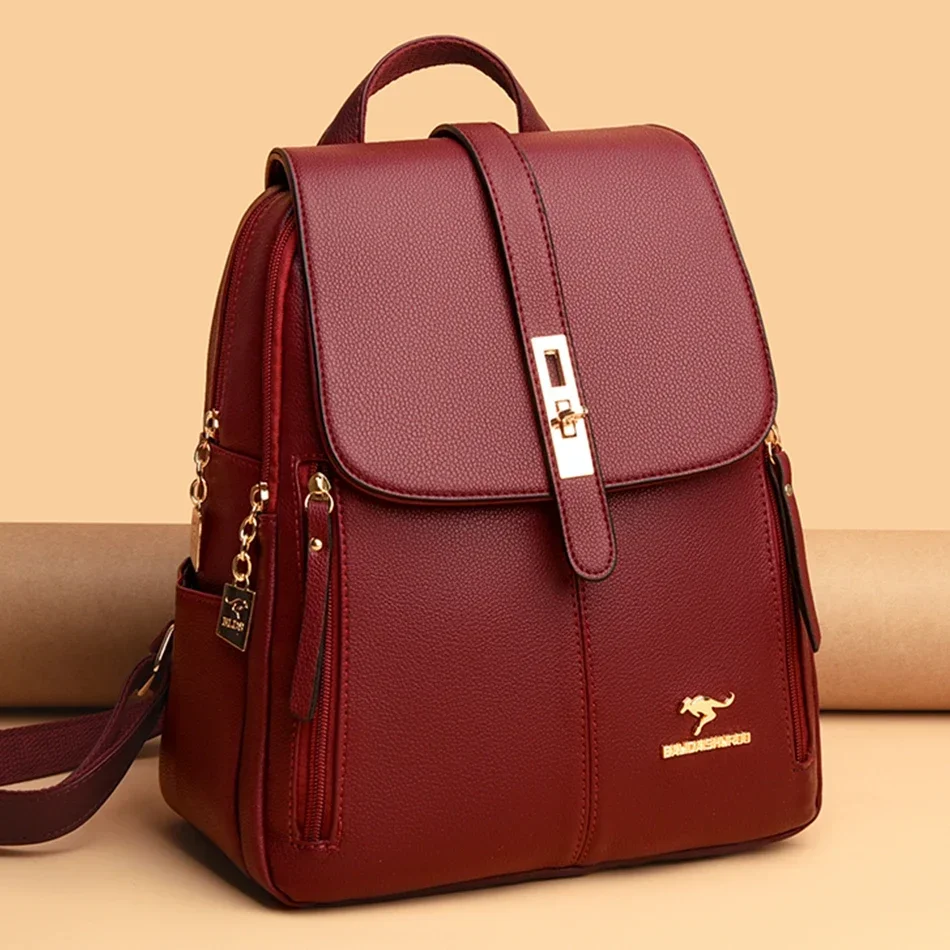 Luxury Bags Leather - กระเป๋าเป้สะพายหลังหนังผู้หญิงขนาดใหญ่ คุณภาพสูง สไตล์วินเทจ สำหรับนักเรียนหญิง กระเป๋าเดินทาง กระเป๋าเป้สะพายหลังสำหรับใช้ในชีวิตประจำวัน